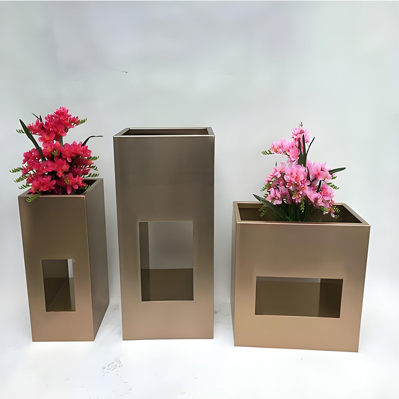Stainless Steel Flowerpot Set of 4 Matte Finish Geometric Planters Wholesale Price Free Shipping