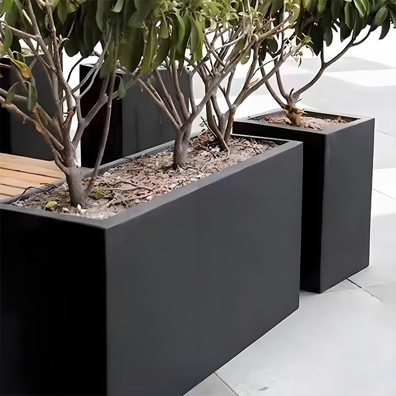 Stainless Steel Flowerpot with Wooden Stand Modern Minimalist Style Indoor Plant Container Combo